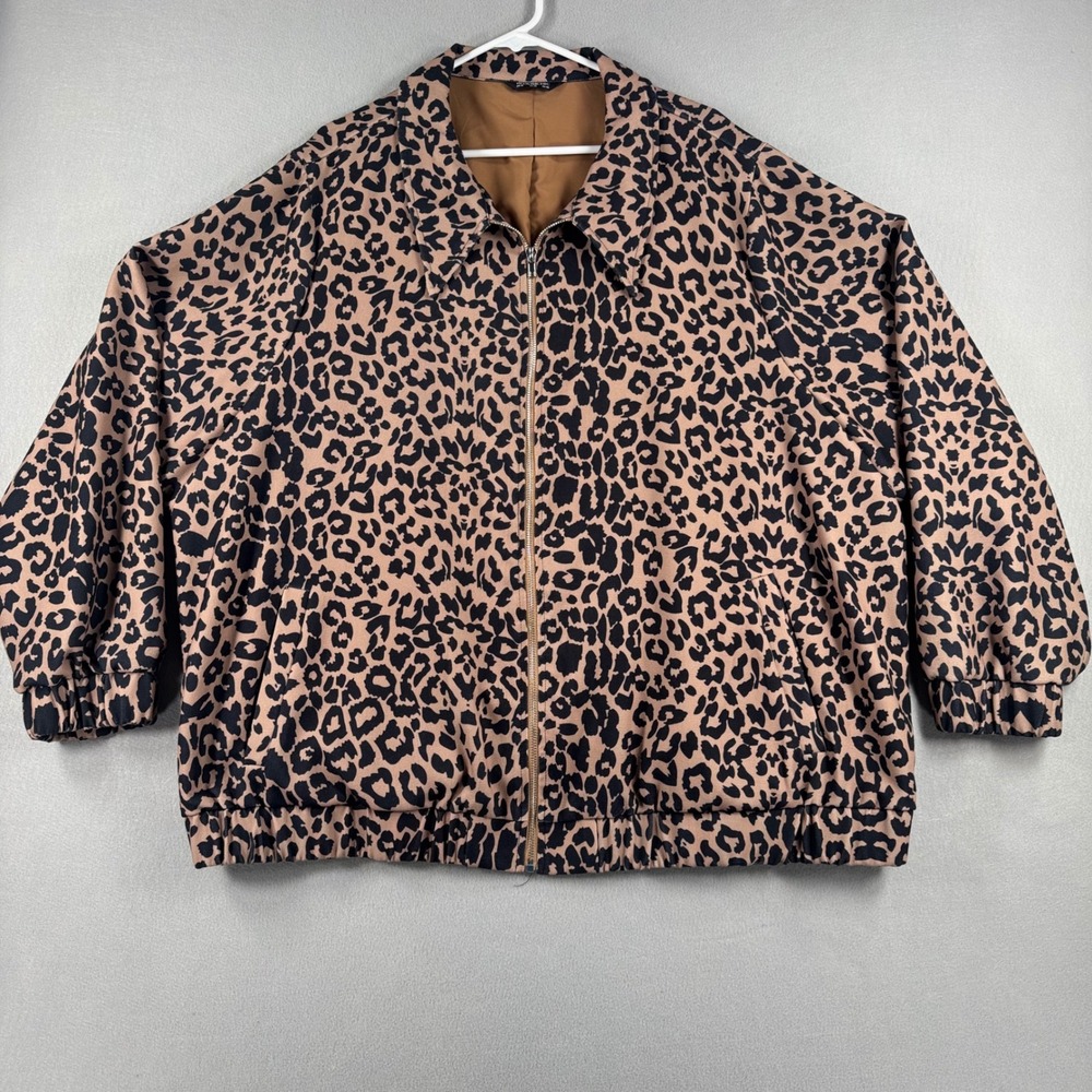 Bloomchic Leopard Print Zip Up Bomber Jacket Plus Size 26 Tan Black Animal Print